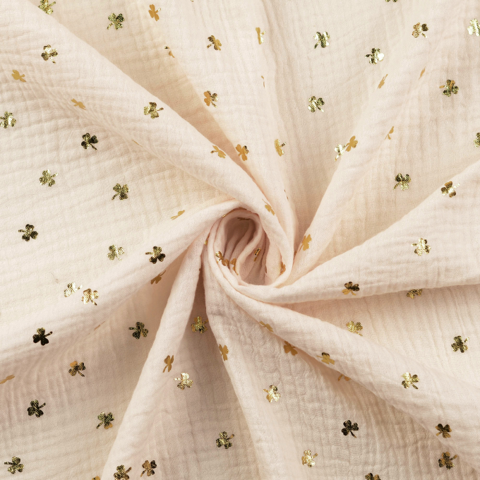 Katoenen mousseline double gauze golden clover, gebroken wit
