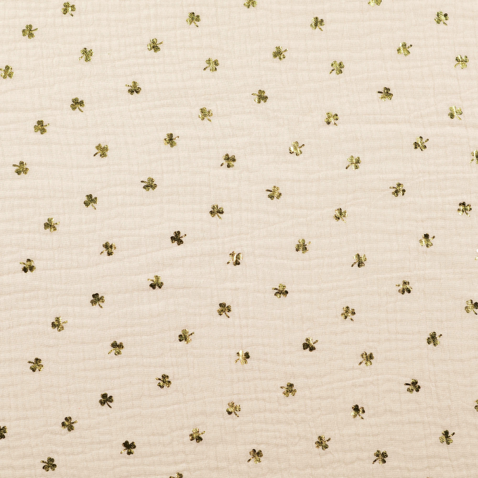 Katoenen mousseline double gauze golden clover, gebroken wit