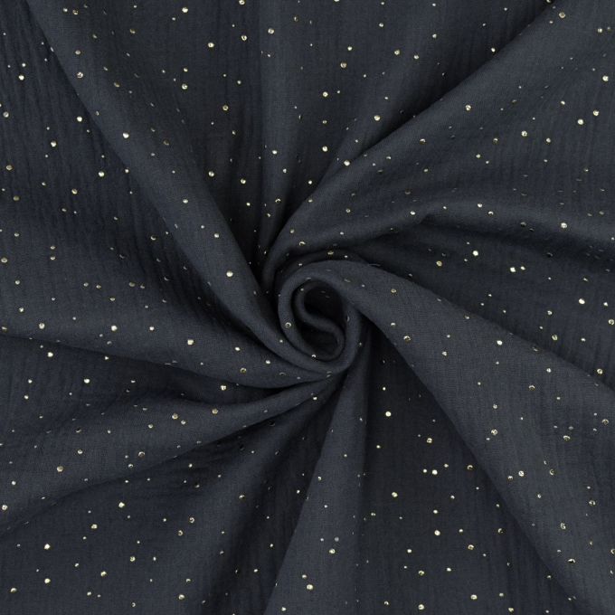 Tissu double gaze de coton, Pois dorés, anthracite