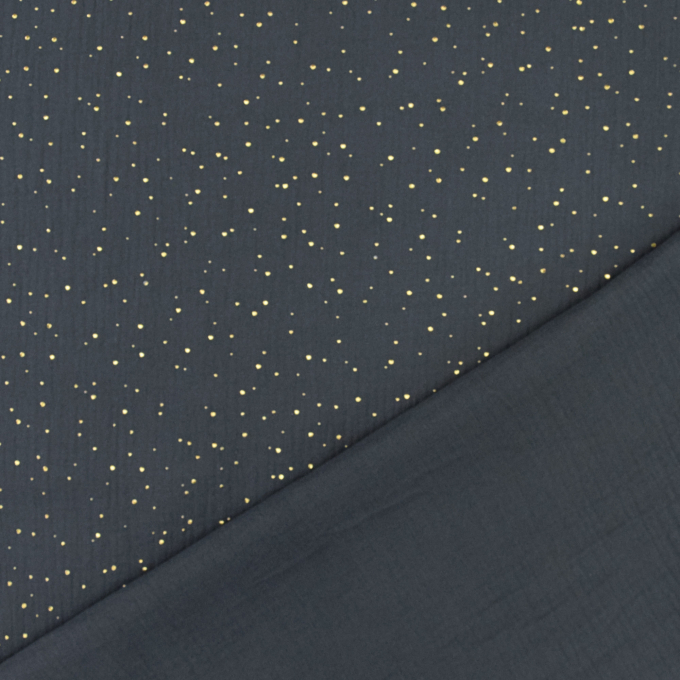 Tissu double gaze de coton, Pois dorés, anthracite