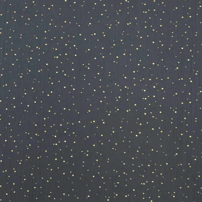 Tissu double gaze de coton, Pois dorés, anthracite