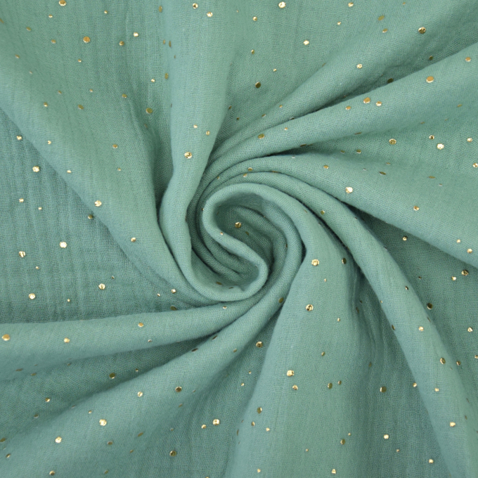 Tissu double gaze de coton, Pois dorés, vert pâle