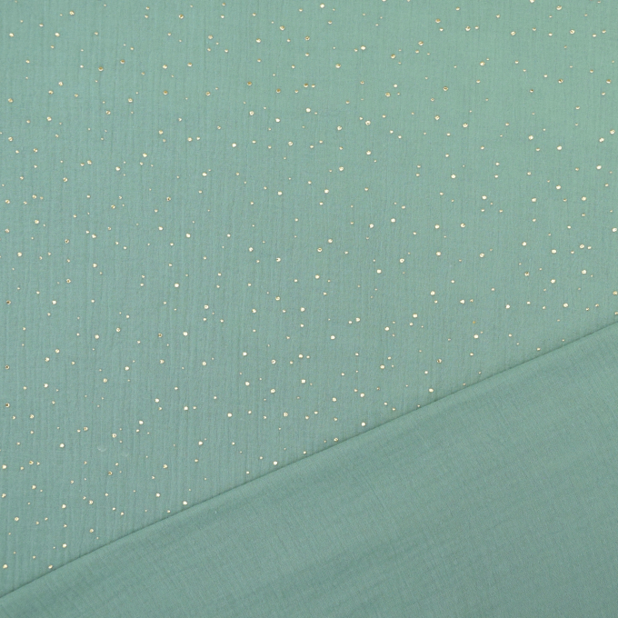 Tissu double gaze de coton, Pois dorés, vert pâle