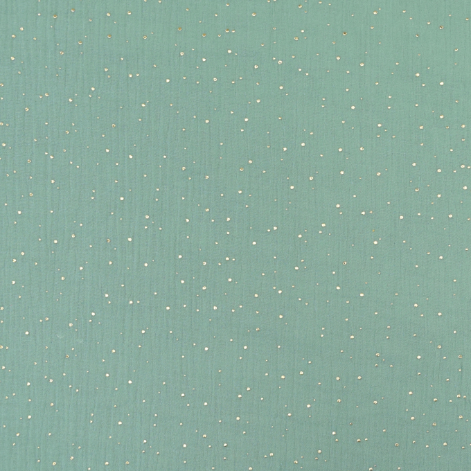 Tissu double gaze de coton, Pois dorés, vert pâle