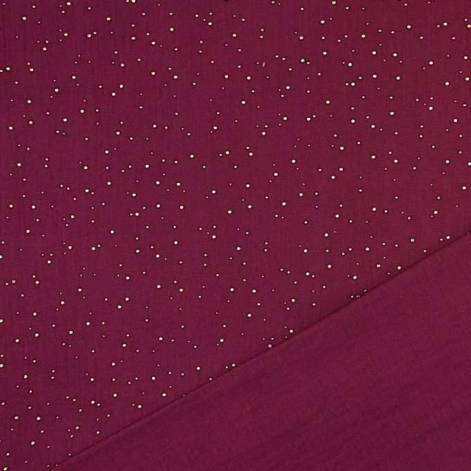 Katoenen mousseline double gauze golden dots, braamkleurig