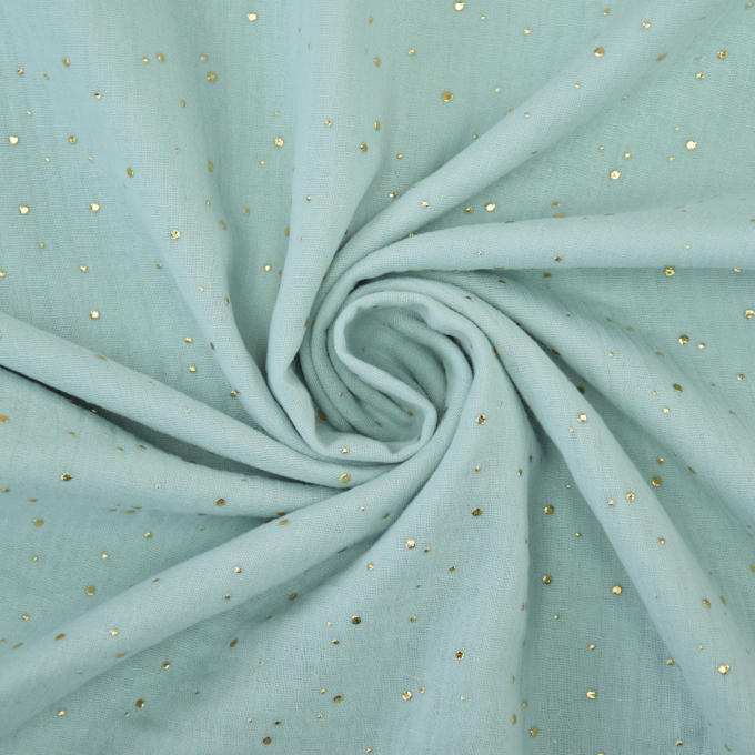 Tissu double gaze de coton, Pois dorés, menthe clair