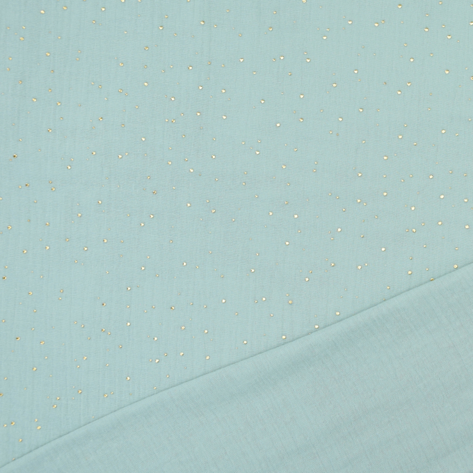 Tissu double gaze de coton, Pois dorés, menthe clair