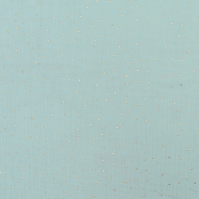 Tissu double gaze de coton, Pois dorés, menthe clair