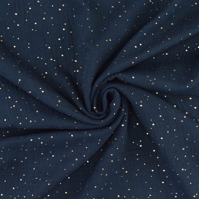 Katoenen mousseline double gauze golden dots, marineblauw