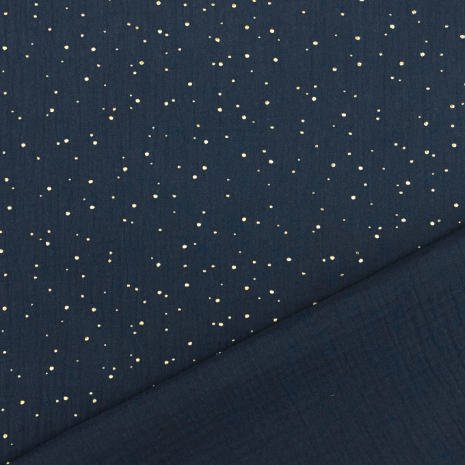 Katoenen mousseline double gauze golden dots, marineblauw