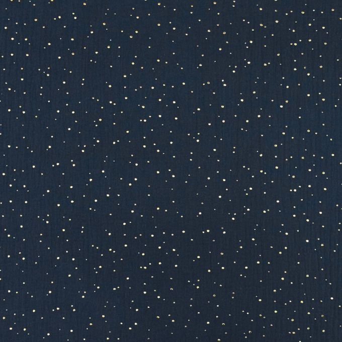 Katoenen mousseline double gauze golden dots, marineblauw