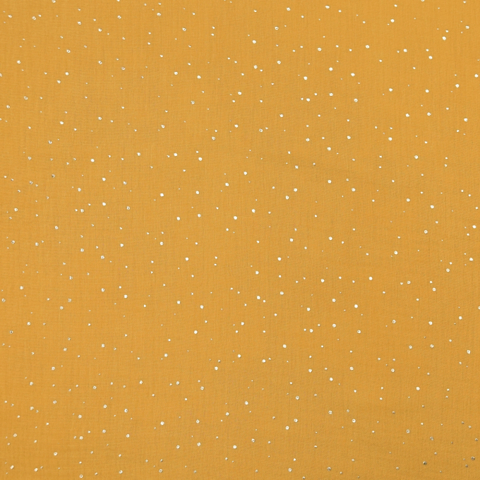 Tissu double gaze de coton, Pois dorés, moutarde
