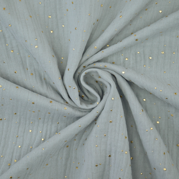 Tissu double gaze de coton, Pois dorés, gris argent