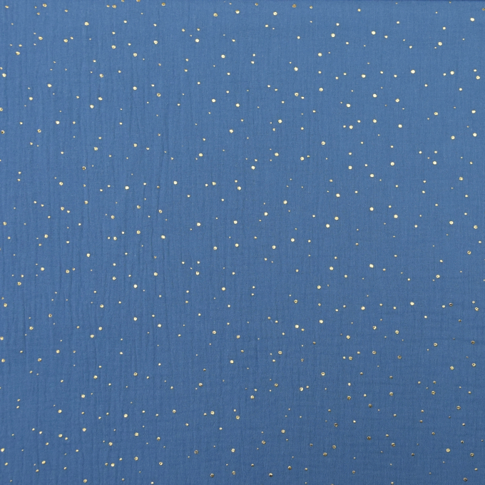 Tissu double gaze de coton, Pois dorés, bleu pigeon