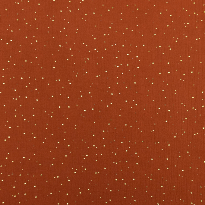 Katoenen mousseline double gauze golden dots, terracotta