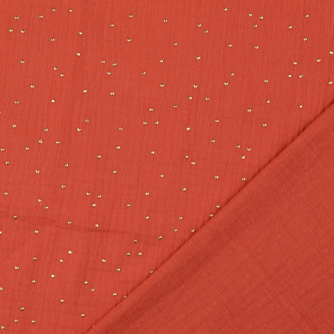 Katoenen mousseline double gauze golden drops, rood oranje