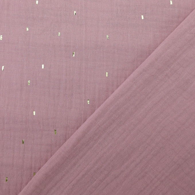 Katoenen mousseline double gauze gouden strepen, oudroze