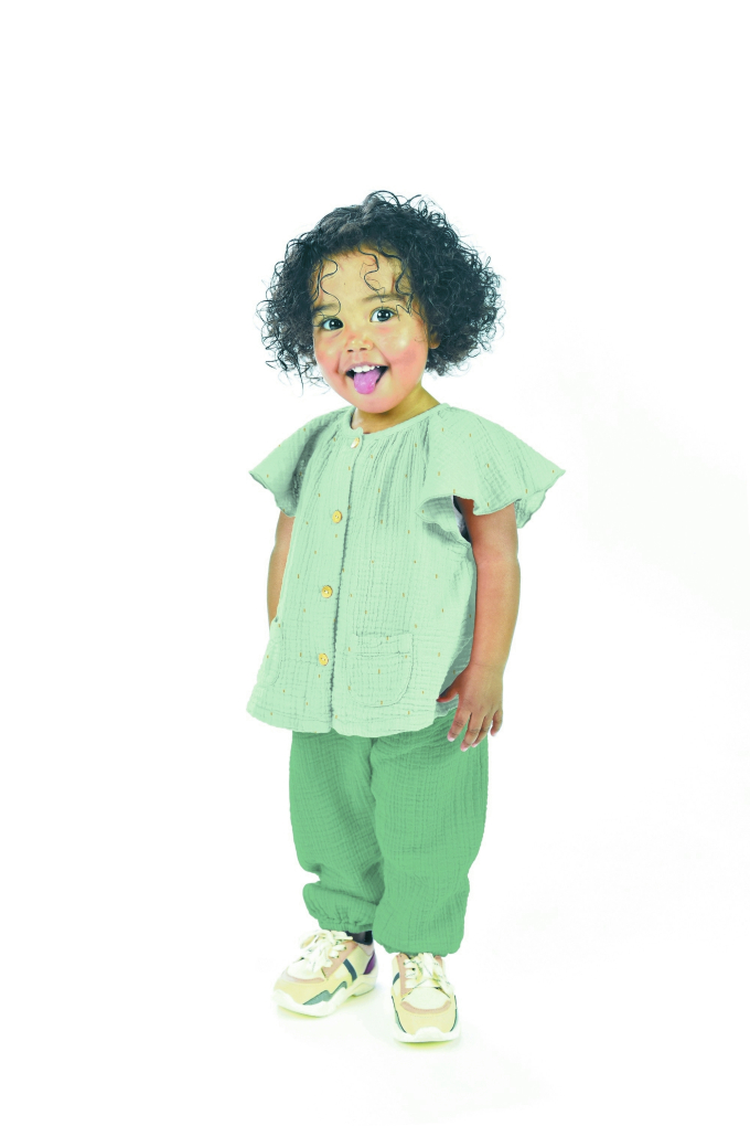 Katoenen mousseline double gauze gouden strepen, oudroze