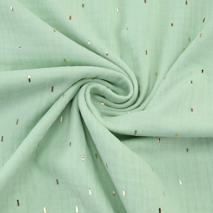 Katoenen mousseline double gauze gouden strepen, mintgroen