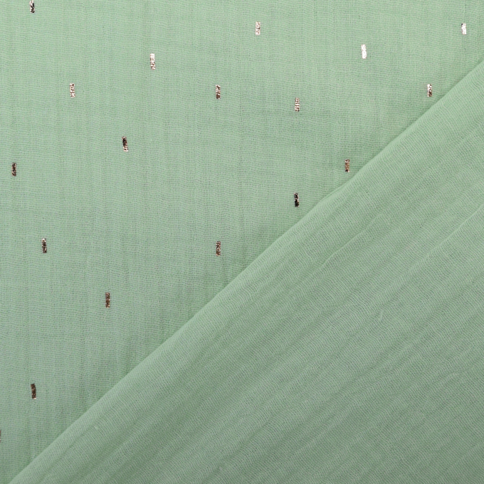 Katoenen mousseline double gauze gouden strepen, mintgroen