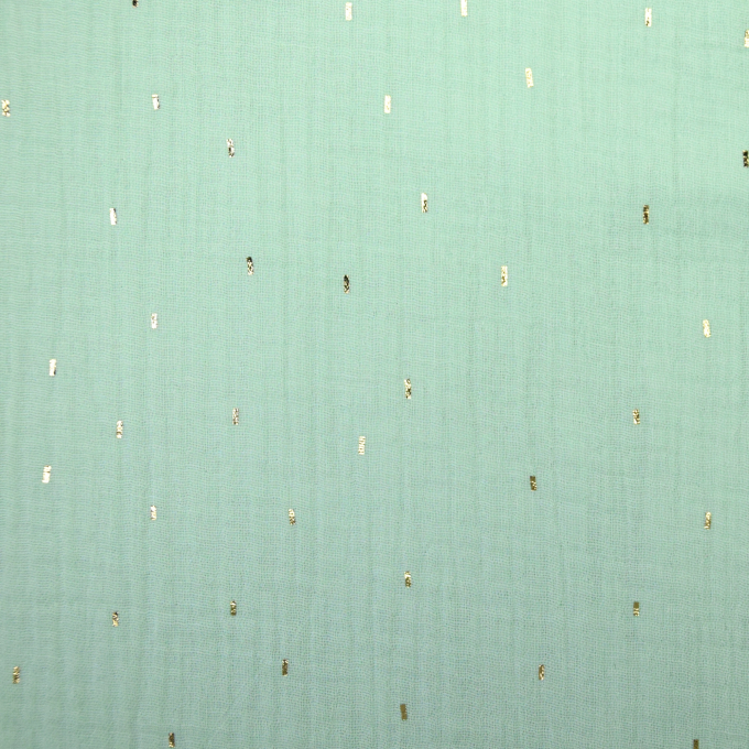 Katoenen mousseline double gauze gouden strepen, mintgroen