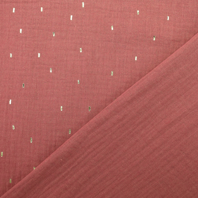Katoenen mousseline double gauze gouden strepen Poppy, oudrosé