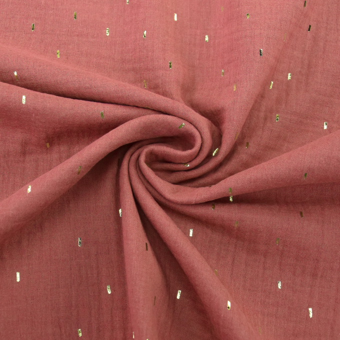 Katoenen mousseline double gauze gouden strepen Poppy, oudrosé