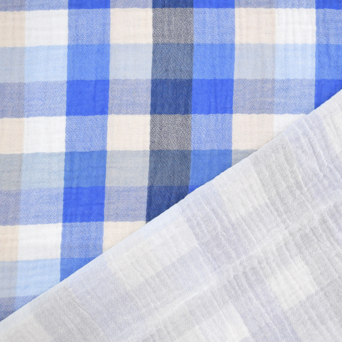 Katoenen mousseline double gauze karo, blauw