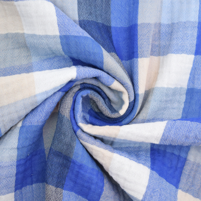 Katoenen mousseline double gauze karo, blauw