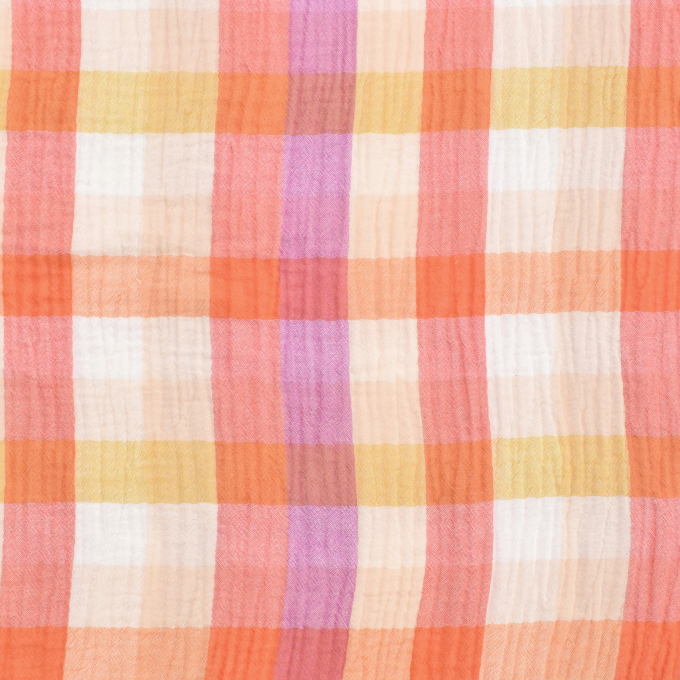 Cotton muslin double gauze check, orange