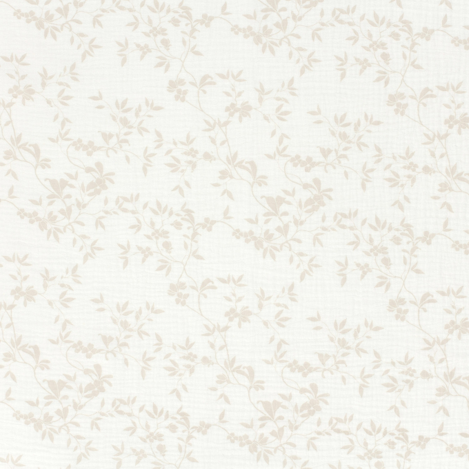 Tissu double gaze de coton Rameaux de feuillage Leafy Vines, blanc