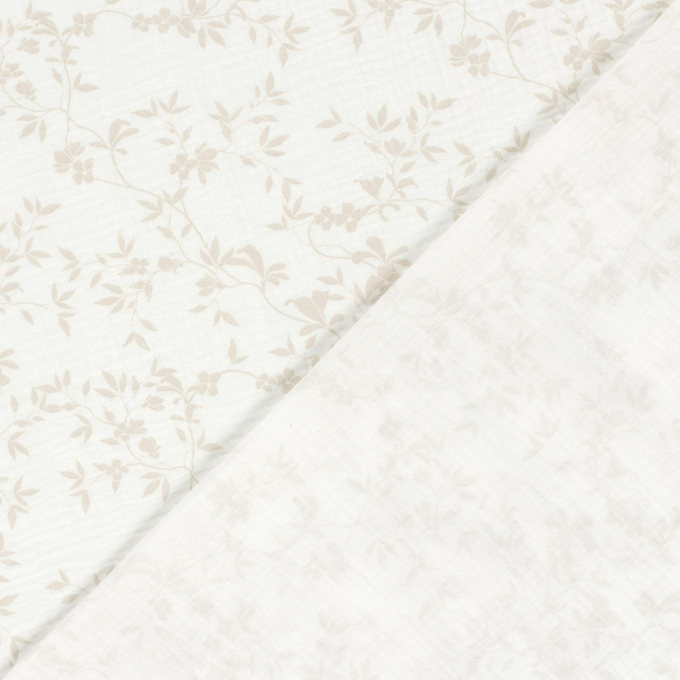 Tissu double gaze de coton Rameaux de feuillage Leafy Vines, blanc
