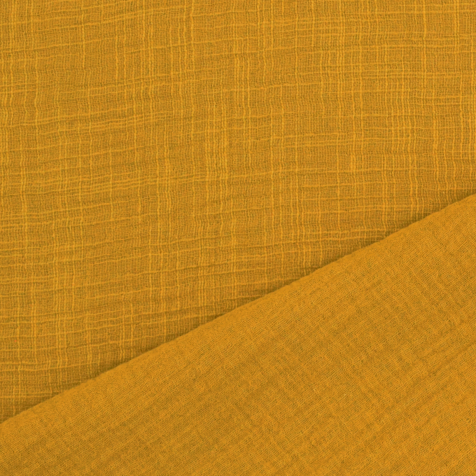 Tissu double gaze de coton look lin, jaune miel