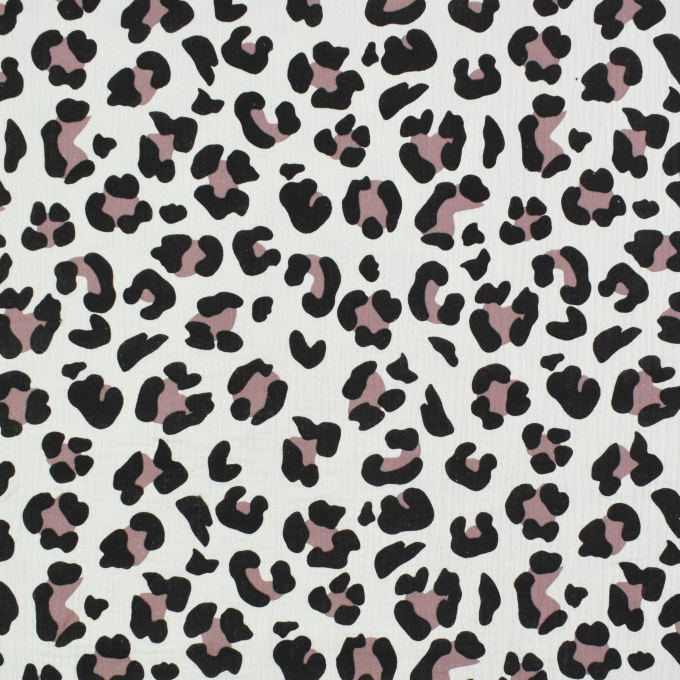 Tissu double gaze de coton Léopard, beige