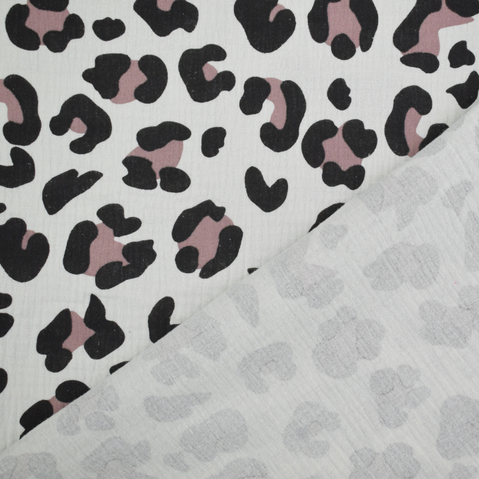 Tissu double gaze de coton Léopard, beige