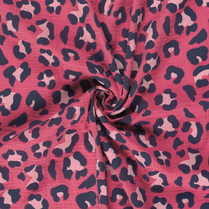 Katoenen mousseline double gauze luipard, lichtfuchsia
