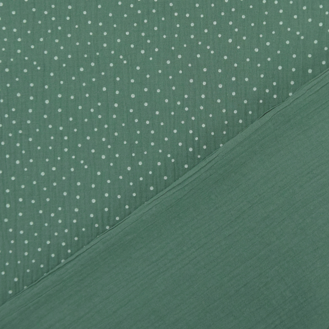 Katoenen mousseline double gauze kleine stippen, oudgroen