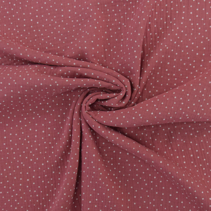 Tissu double gaze de coton à pois, rose pâle