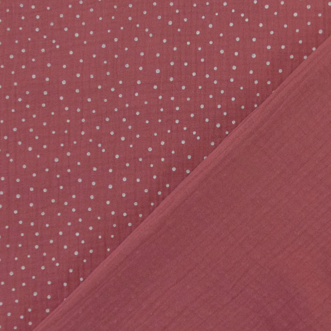Tissu double gaze de coton à pois, rose pâle