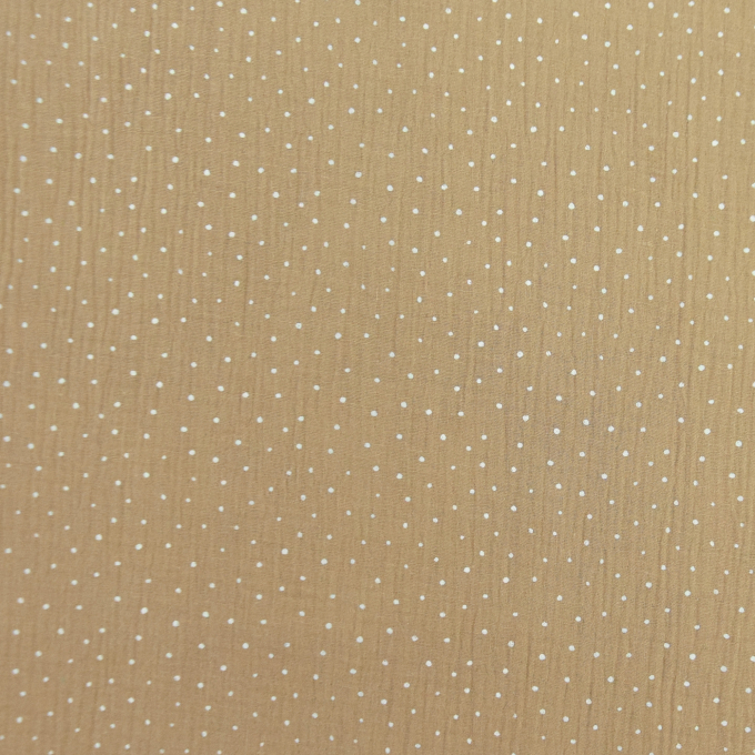 Tissu double gaze de coton à pois, beige