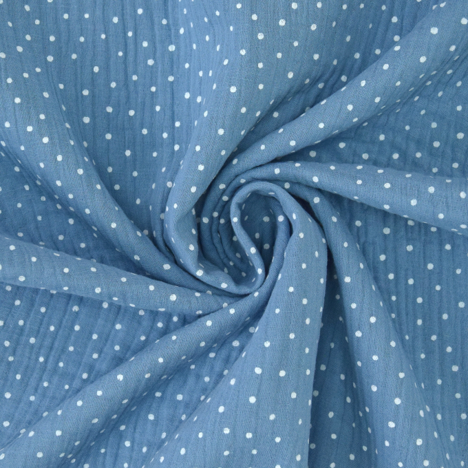 Katoenen mousseline double gauze kleine stippen, blauwgrijs
