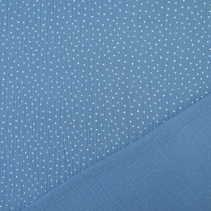 Katoenen mousseline double gauze kleine stippen, blauwgrijs
