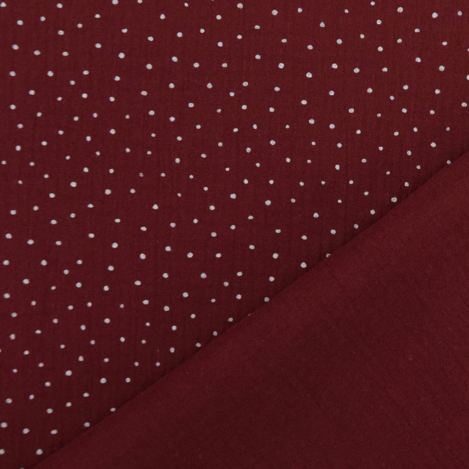 Katoenen mousseline double gauze kleine stippen, bordeauxrood