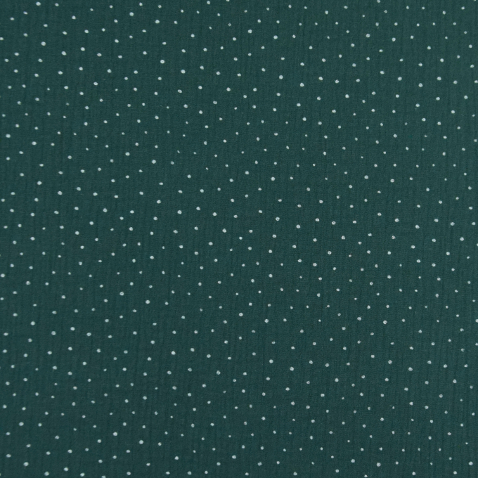 Tissu double gaze de coton à pois, vert foncé