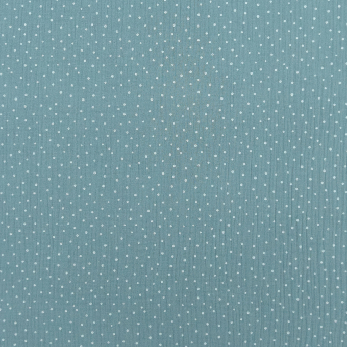Tissu double gaze de coton à pois, vert gris