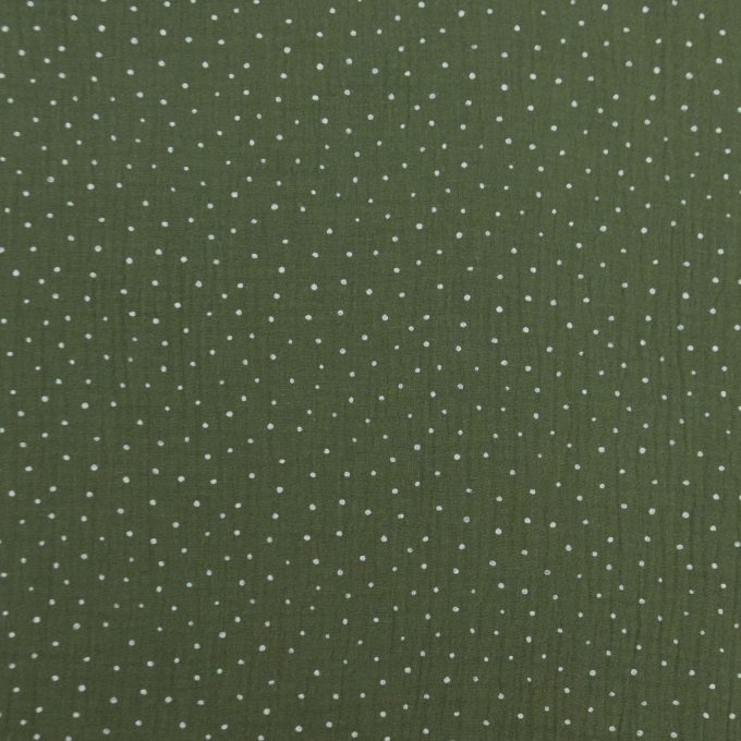 Katoenen mousseline double gauze kleine stippen, olijfgroen