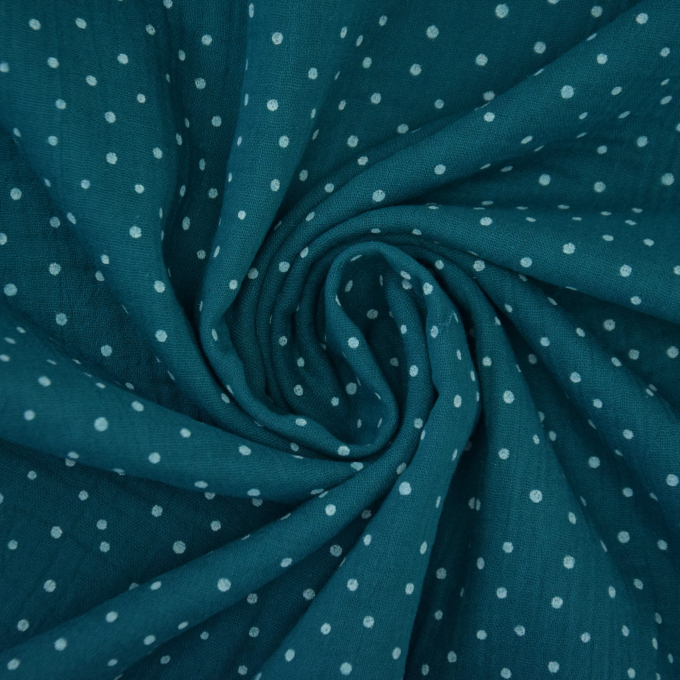 Tissu double gaze de coton à pois, pétrole