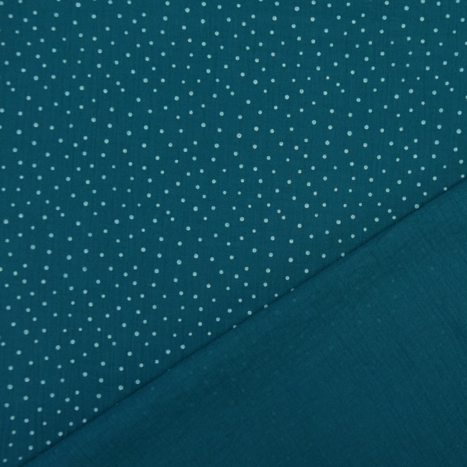 Tissu double gaze de coton à pois, pétrole