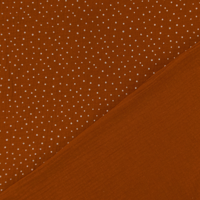 Tissu double gaze de coton à pois, terracotta