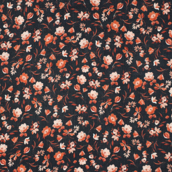 Tissu double gaze de coton fleurs little flowers Poppy, noir
